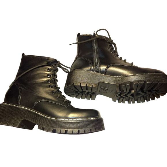 No Boundaries 7 Black Women's Combat Boots Shoes Memory Foam Lace Up Zipper - Picture 1 of 6